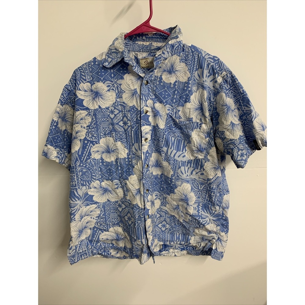 Senor Frogs Shirt Mens Small Cotton Floral Hawaiian Mexico Button Up Blue Vacay